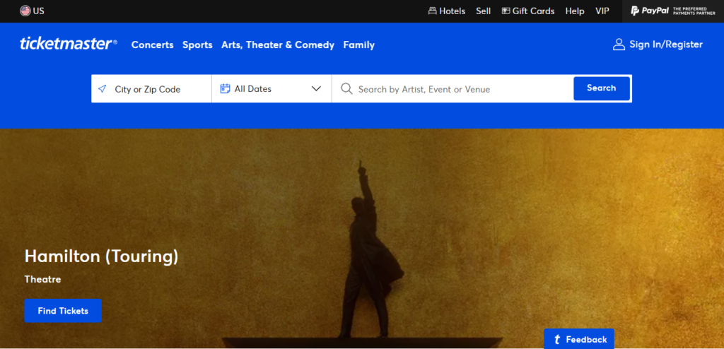 Ticketmaster homepage